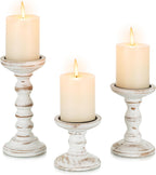 Whitewashed Pine Pillar Holder Set