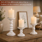 Whitewashed Pine Pillar Holder Set