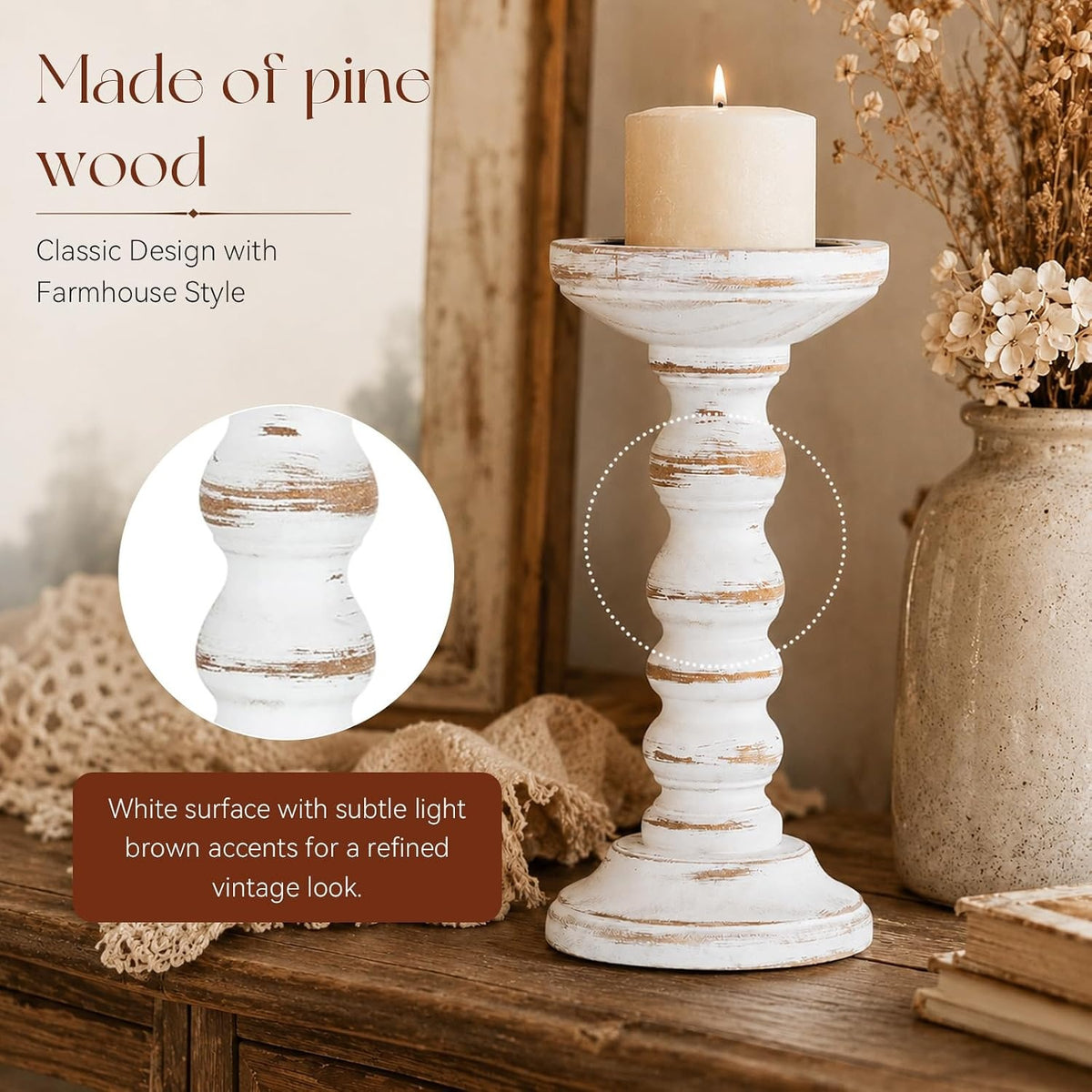 Whitewashed Pine Pillar Holder Set