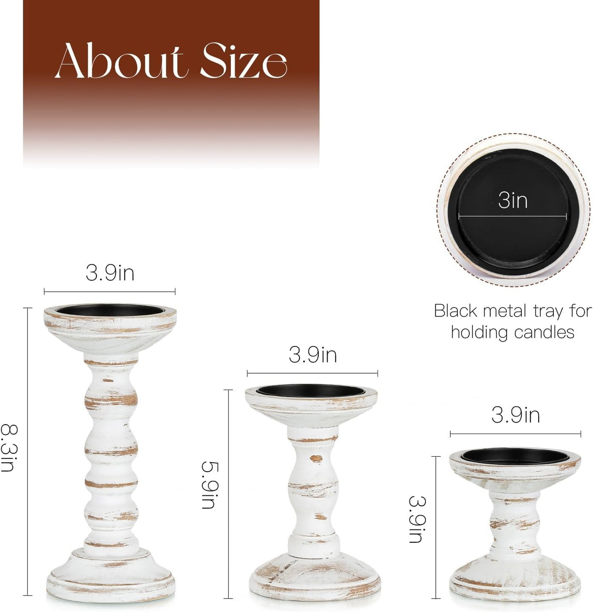 Whitewashed Pine Pillar Holder Set