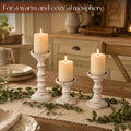 Whitewashed Pine Pillar Holder Set